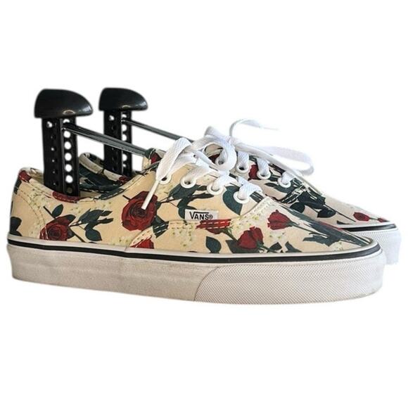 Unisex Vans Authentic Roses Canvas Athletic Skate Sneaker Shoes SZ M5.5/W7 Beige - Picture 3 of 6